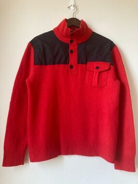 RLX Ralph Lauren Red Wool Sweater 1/2 Button / Zip Elbow Patch Sz XXL